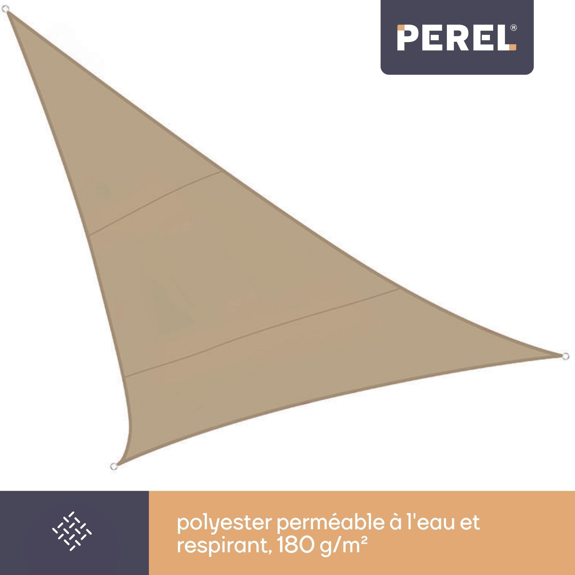 Perel Voile d’ombrage Triangulaire 5 x 5 x 5 m en HDPE Respirant et perméable pour Jardin et terrasse, Protection UV 90%, Effet rafraîchissant, Champagne