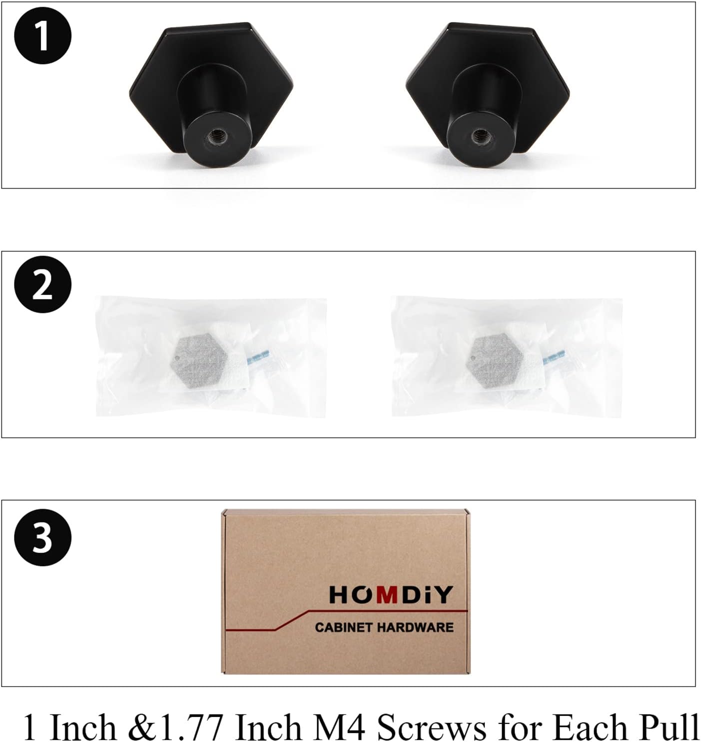homdiy 25 Pack Matte Black Cabinet Knobs Dresser Drawers Knobs, 1-1/5 Inch Kitchen Cabinet Hardware Cabinet Knobs Solid Hexagon Dresser Knobs