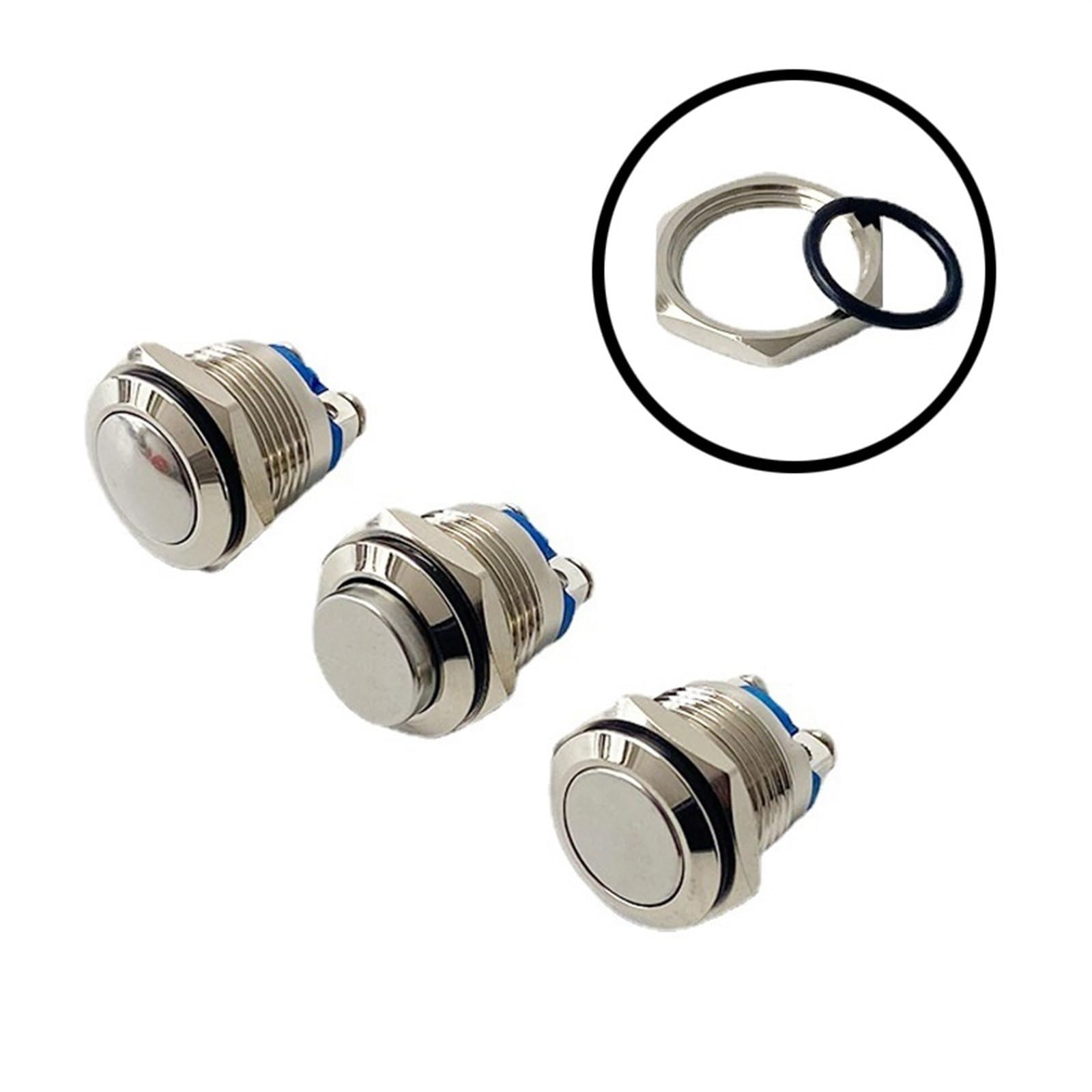 JFQOWCMP 16mm Metal Push Button Switch IP65 Waterproof Nickel Plated Brass Press Button Self-Reset 1NO High/Flat/Shape Round Momentary