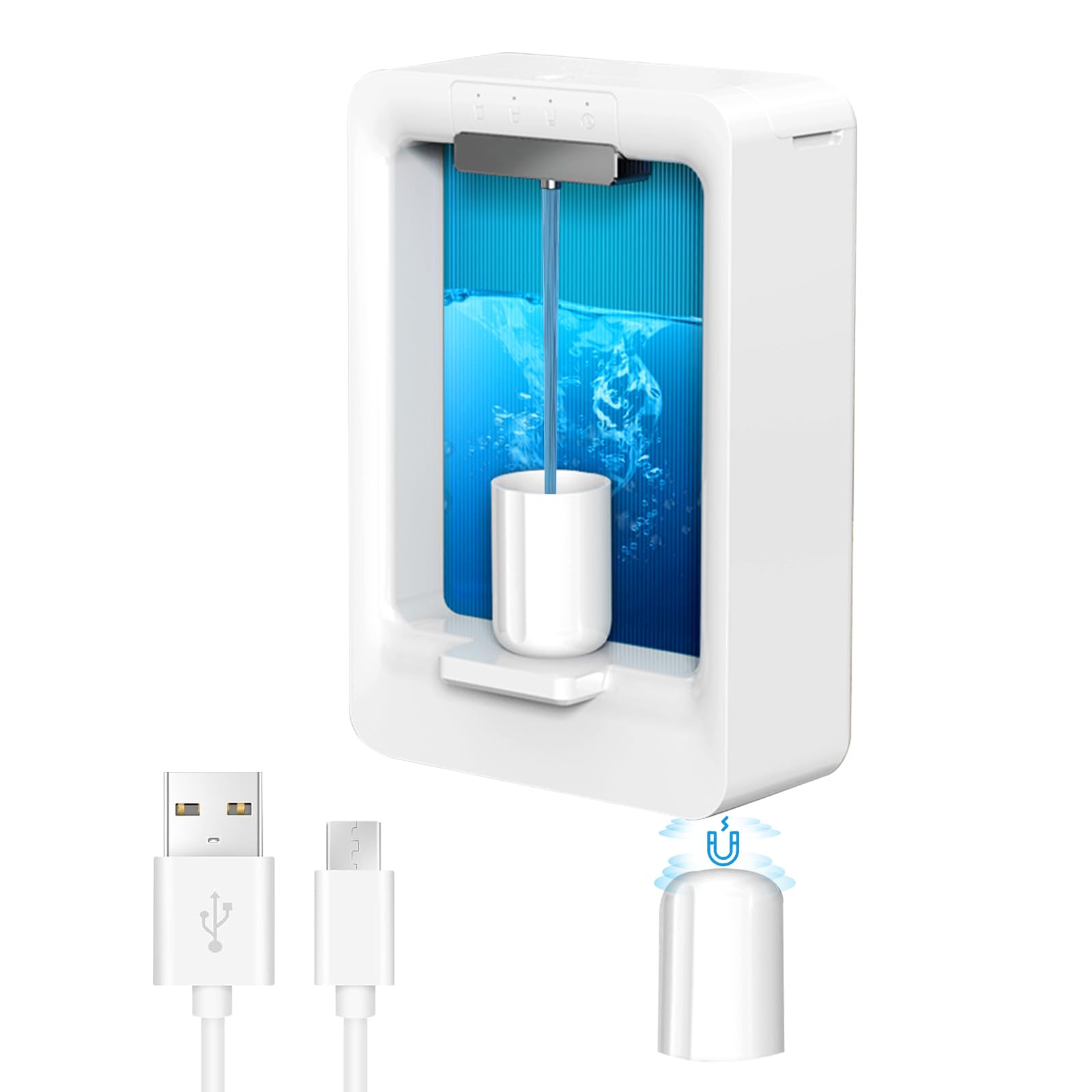 Automatischer Mundwasser-Spender,CEIEVER Automatischer Mundspülspender Berührungslos mit 3 Gänge einstellbar und Magnetischen Bechern,für Kinder und Erwachsene(Weiß-B)