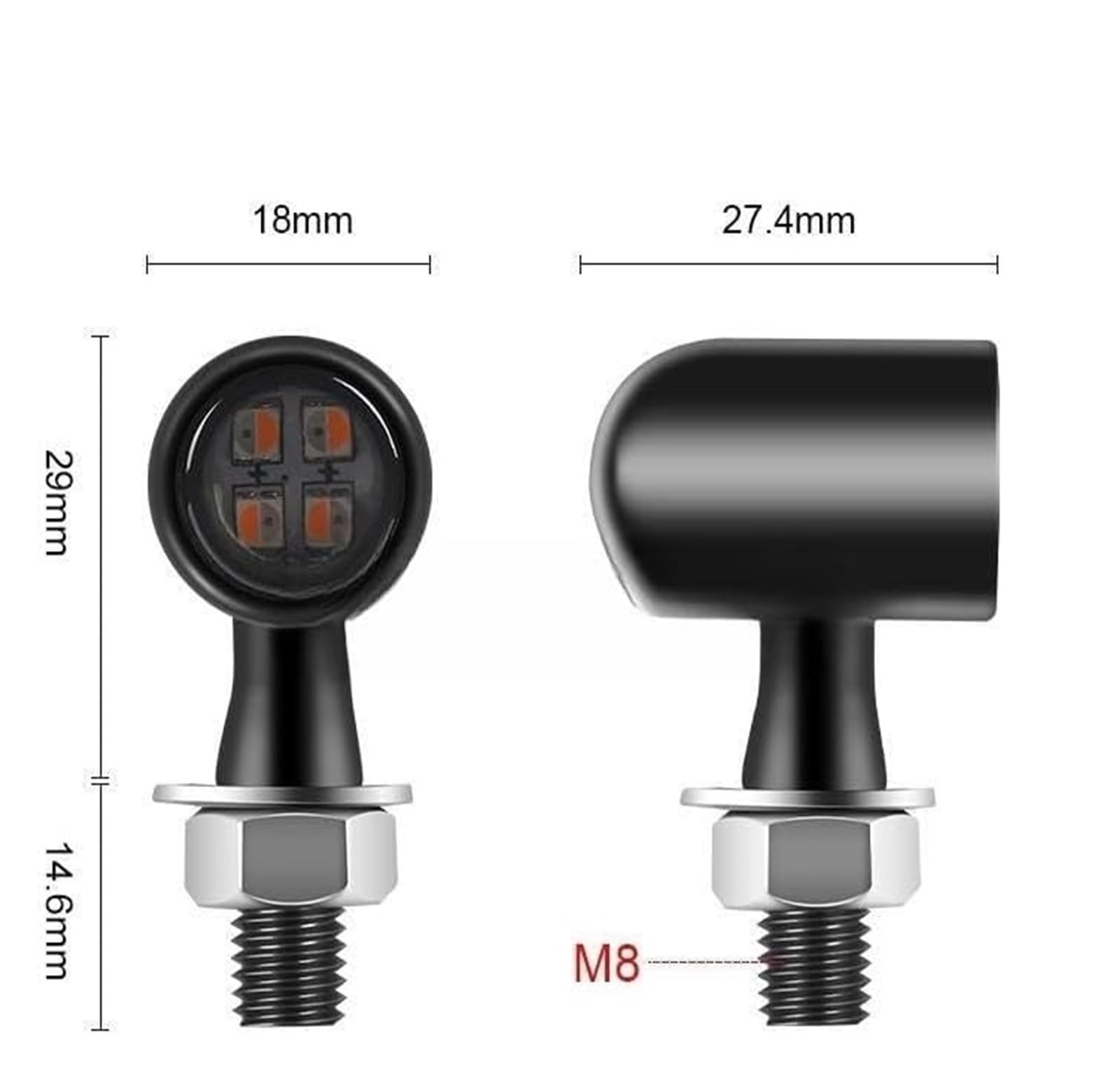 Indicatore Direzione Anteriore per Yamaha Indicatori di Direzione A 4 LED, Luce Posteriore, Freno, Diurna, Lampeggiante(2pcs Amber White)