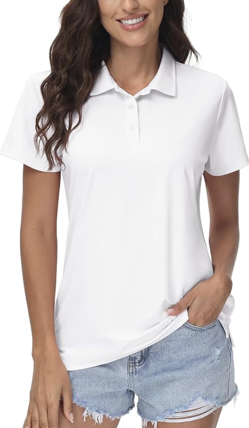 Casual Solid Womens Polo Collar Neck T-Shirt Top