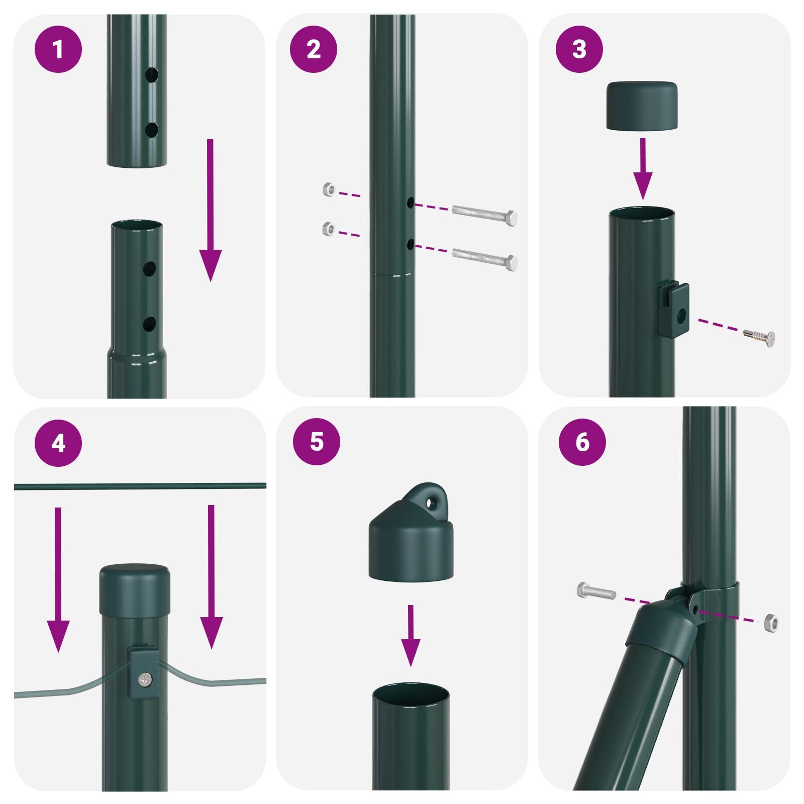 Gecheer Postes de Cerca Set de 52 Verde Acero 3.2 x 3.2 x 88.5 cm,Postes de Metal para jardín,Césped, Granjas,Cercas al Aire Libre,Huertos,Carreteras