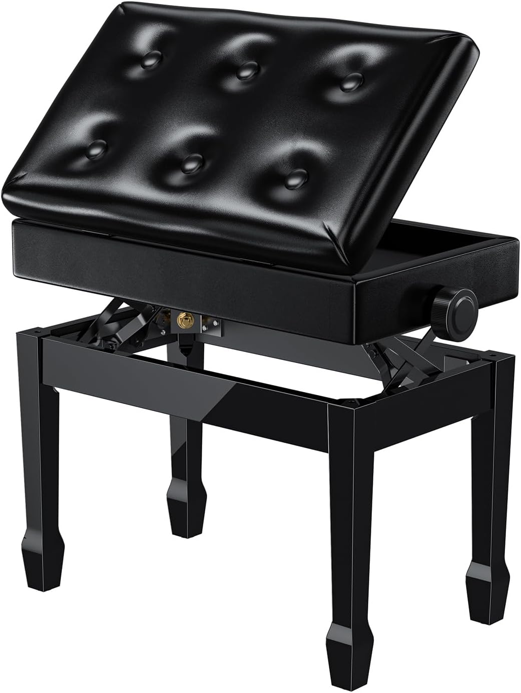 Rhymo Adjustable Piano Bench with Storage, Memory Foam, PU Leather Cushion, Solid Oak Wood Piano Stool Keyboard Bench, Capacity 420lbs