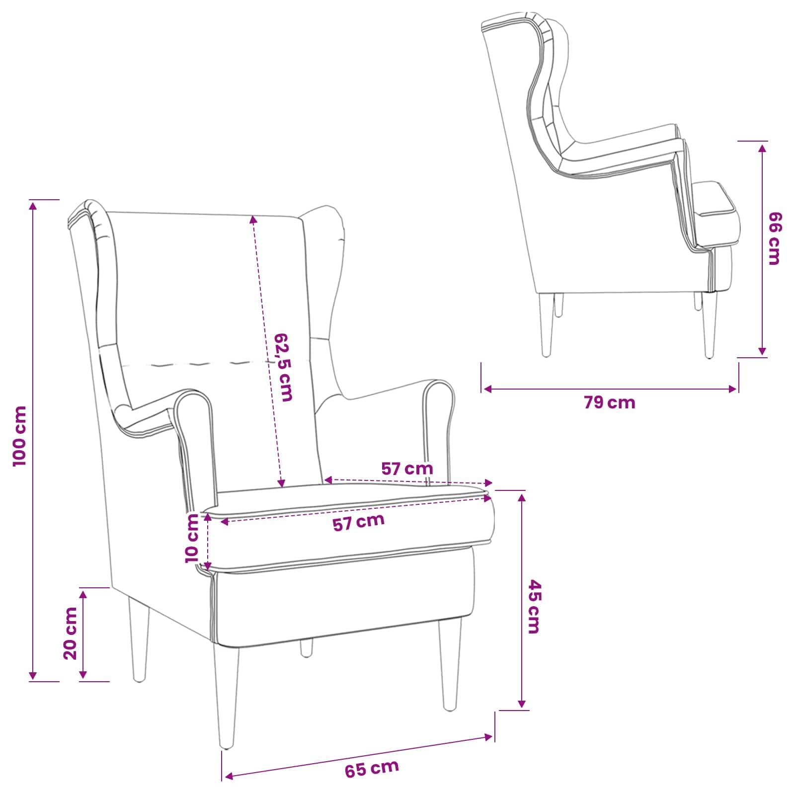 Sillón con orejeras moderno Bouclé, con acolchado de espuma y estructura de metal y madera, 65 x 79 x 100 cm, para salón, dormitorio, oficina, 110 kg de capacidad de carga