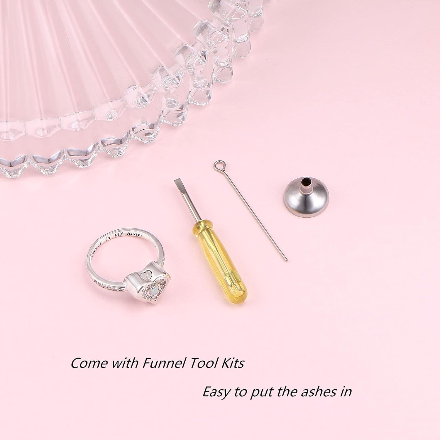 925 Sterling Silver Lab Opal Heart Urn Ring for Ashes Angel Wings Cremation Jewelry Memorial Keepsake Rings for Women Girls Easter Gifts - Image 3