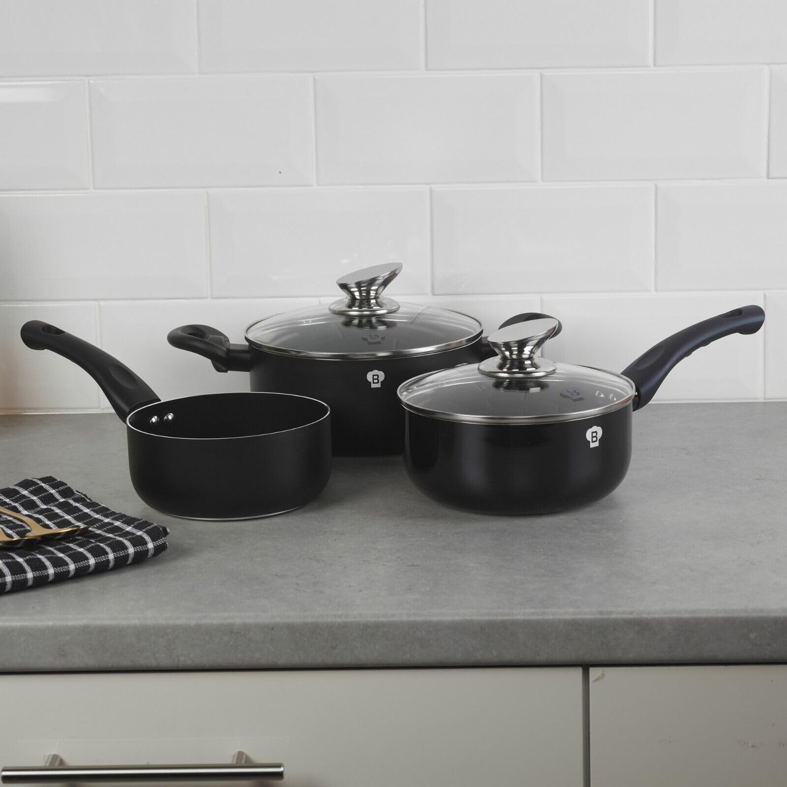 Set di 4 pentole in acciaio inox di alta qualità con coperchi in vetro