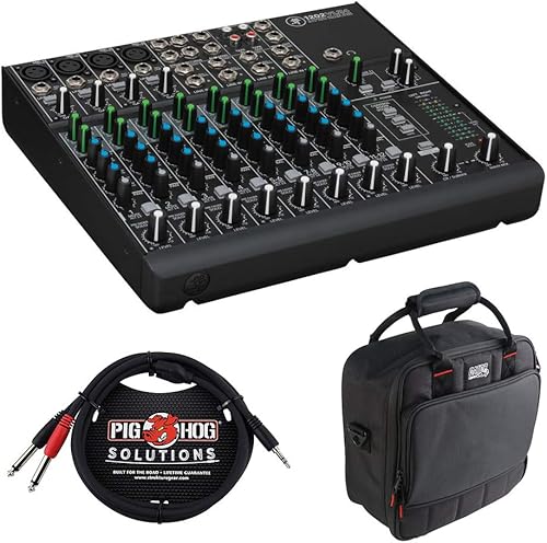 Mackie 1202VLZ4 Mezclador compacto de 12 canales con mezclador de nailon acolchado G-MIXERBAG-1212 y bolsa de equipo y cable estéreo PB-S3410 de