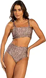 Biquini Top Faixa Hot Pants Cintura Alta Estampado Sem Bojo