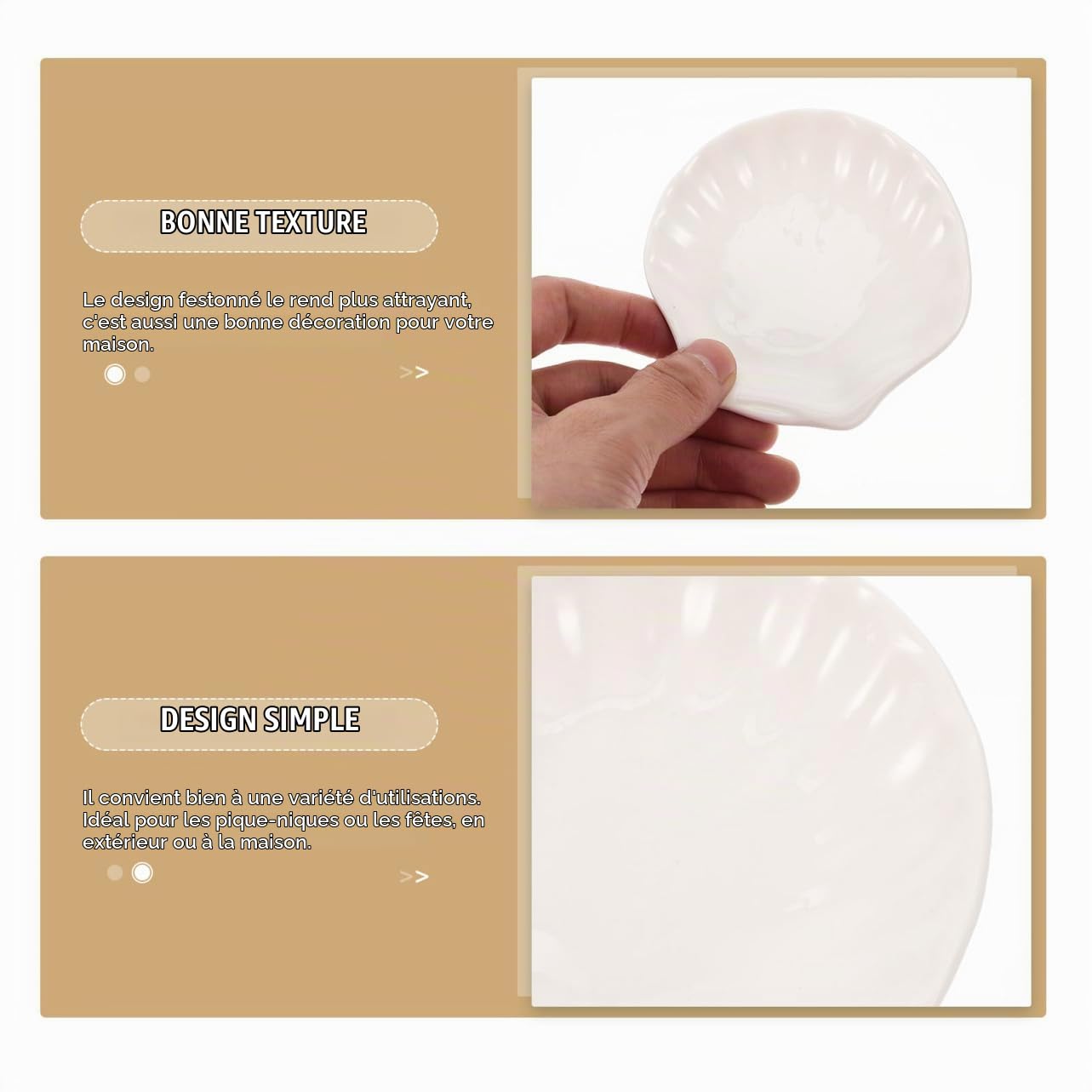 Assiette à Goûter en Céramique 6Pcs, Plat Coquille Blanc