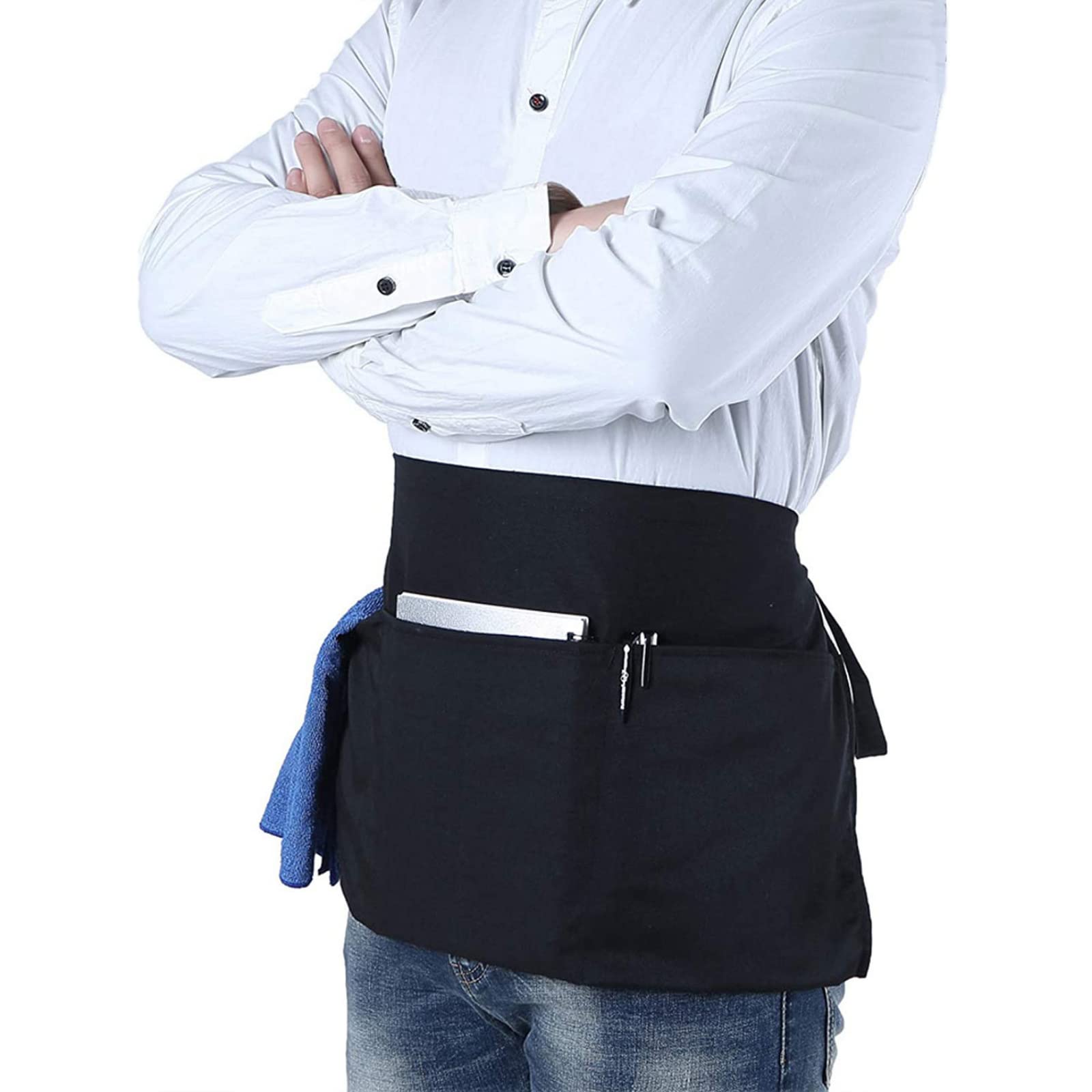 Chengzi Black Chef Half Aprons Waitress Aprons Waiter Aprons With Pockets For Home Kitchen Restaurant Work (Black)