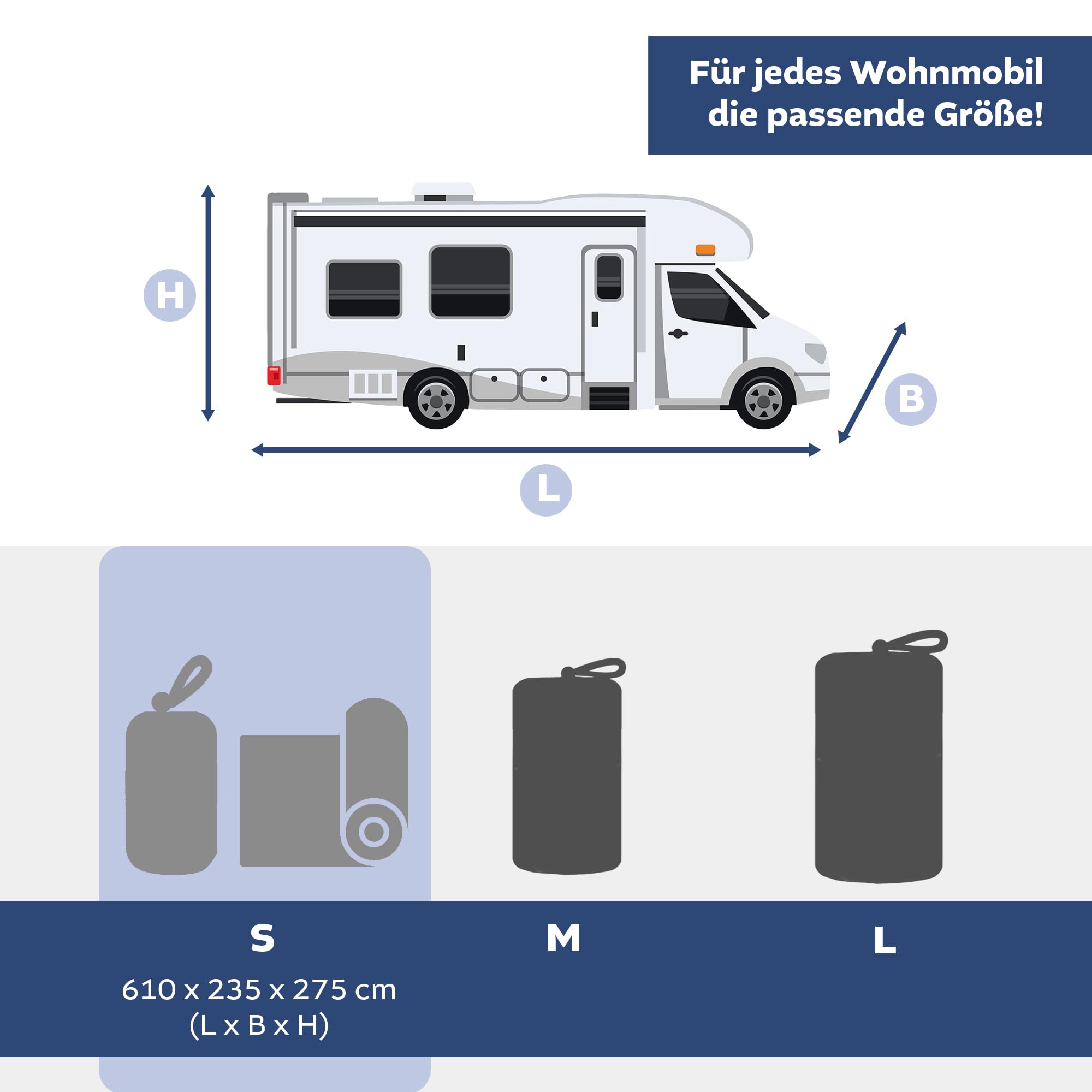 NATIV Schutzhülle für Wohnmobil | UV-resistente Abdeckplane für Ihr Wohnmobil | universelle Passform | Polyamid | Dach wasserdicht, Seitenteile wasserabweisend | grau | 610 x 235 x 275 cm