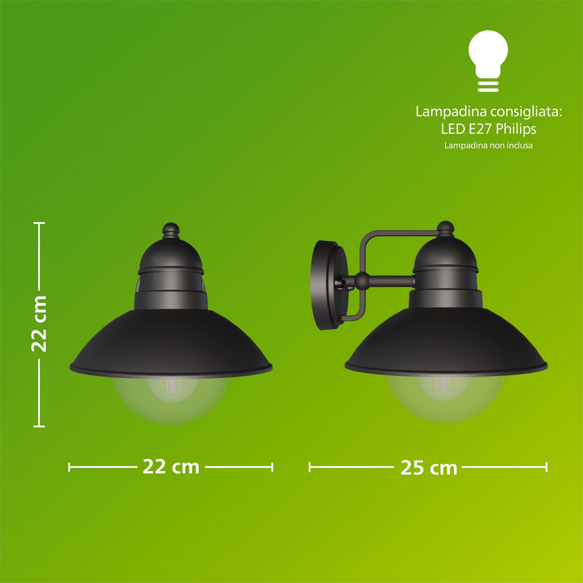 Philips Hoverfly Applique LED da Esterno, Resistente a Intemperie IP44, Durevole, Alluminio, Design Classico, Nero, Lampadina E27 Venduta Separatamente
