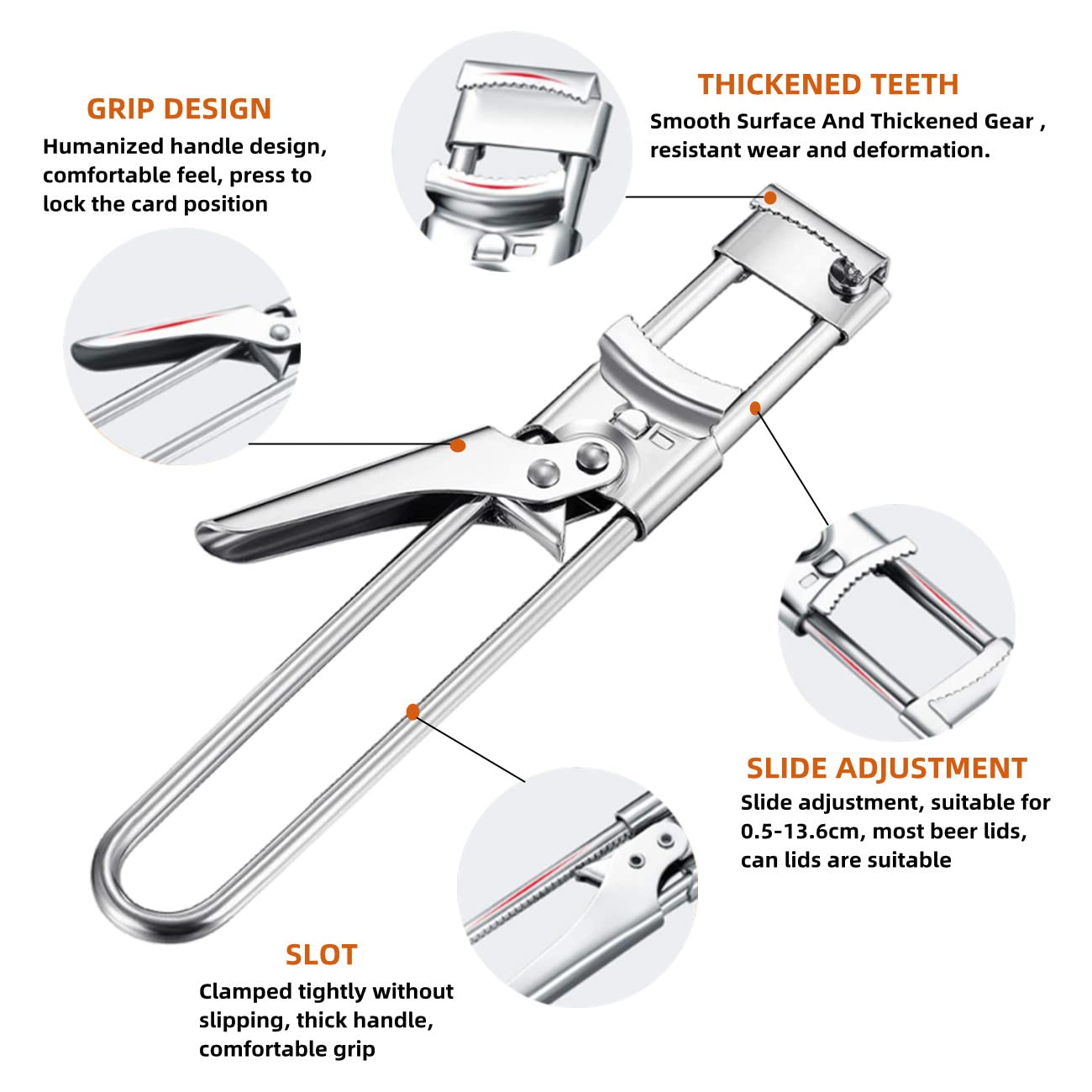 Jar Opener voor senioren met artritis, verstelbare multifunctionele roestvrijstalen blikopener, gemakkelijke potopener, verstelbare potopener, flesopener, potopener voor zwakke handen, antislip blikopener (1 stuks