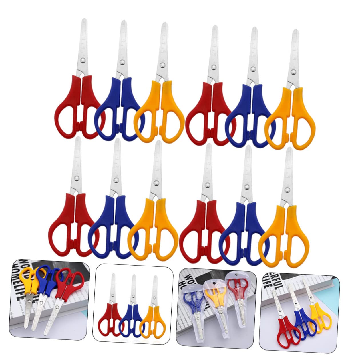 Housoutil 36 Pièces Ciseaux Ronds pour Étudiants Ciseaux Multifonctions de Bureau et Diy avec Échelle Accessoires de Couture et Couleurs Aléatoires Couleur Aléatoire