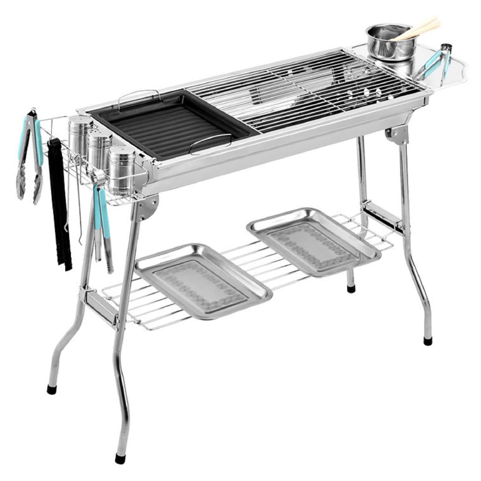 Grande Barbecue A Carbone in Acciaio Inox - Barbecue Pieghevole da Esterno con Supporto per Picnic, Campeggio E Barbecue in Giardino - Portatile, Ideale per Riunioni in G