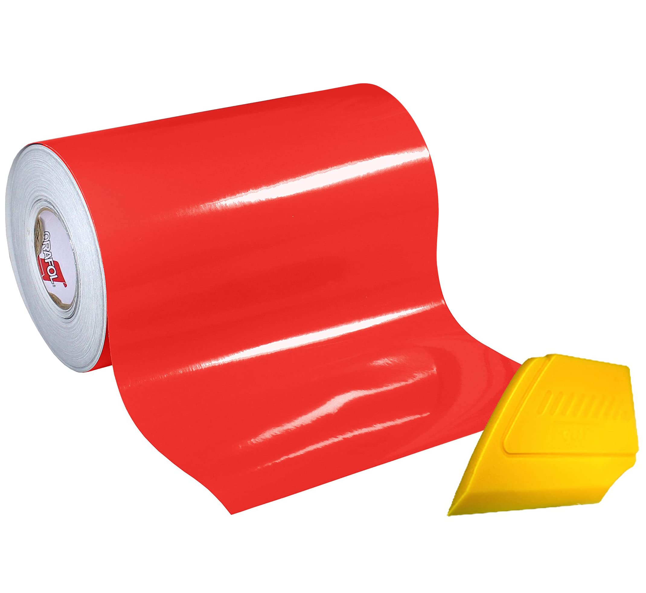 Vinyle ORACAL 651 rouge clair 30,5cm x 1,5m avec sa raclette jaune multi-usage