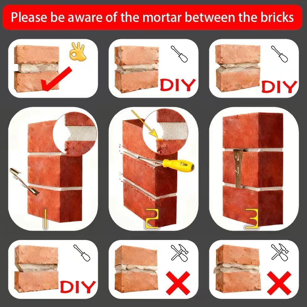 Image of Brick Hooks Clips, 8PCS Steel Brick Hangers Fits Standard Bricks 2 1 /4 Inch to 2 3 /8 Inch in Height Brick Wall Hangers Clamps for Wall Hanging Outdoor Indoor