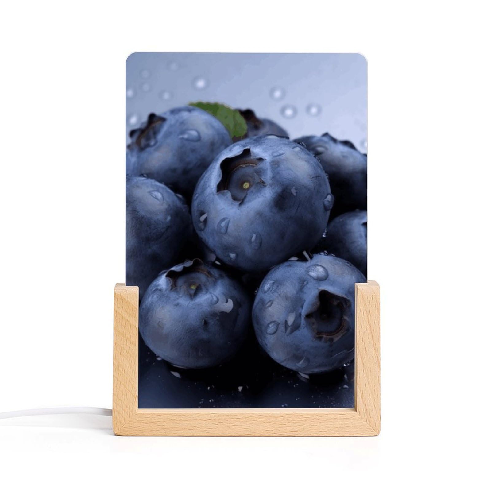 JTREHY Acrylic Night Light,Blueberry Printed Wooden Base LED Night Light Modern Home Decoration Light with USB Switch Cable for Bar Cafe Bedroom Room Decoration