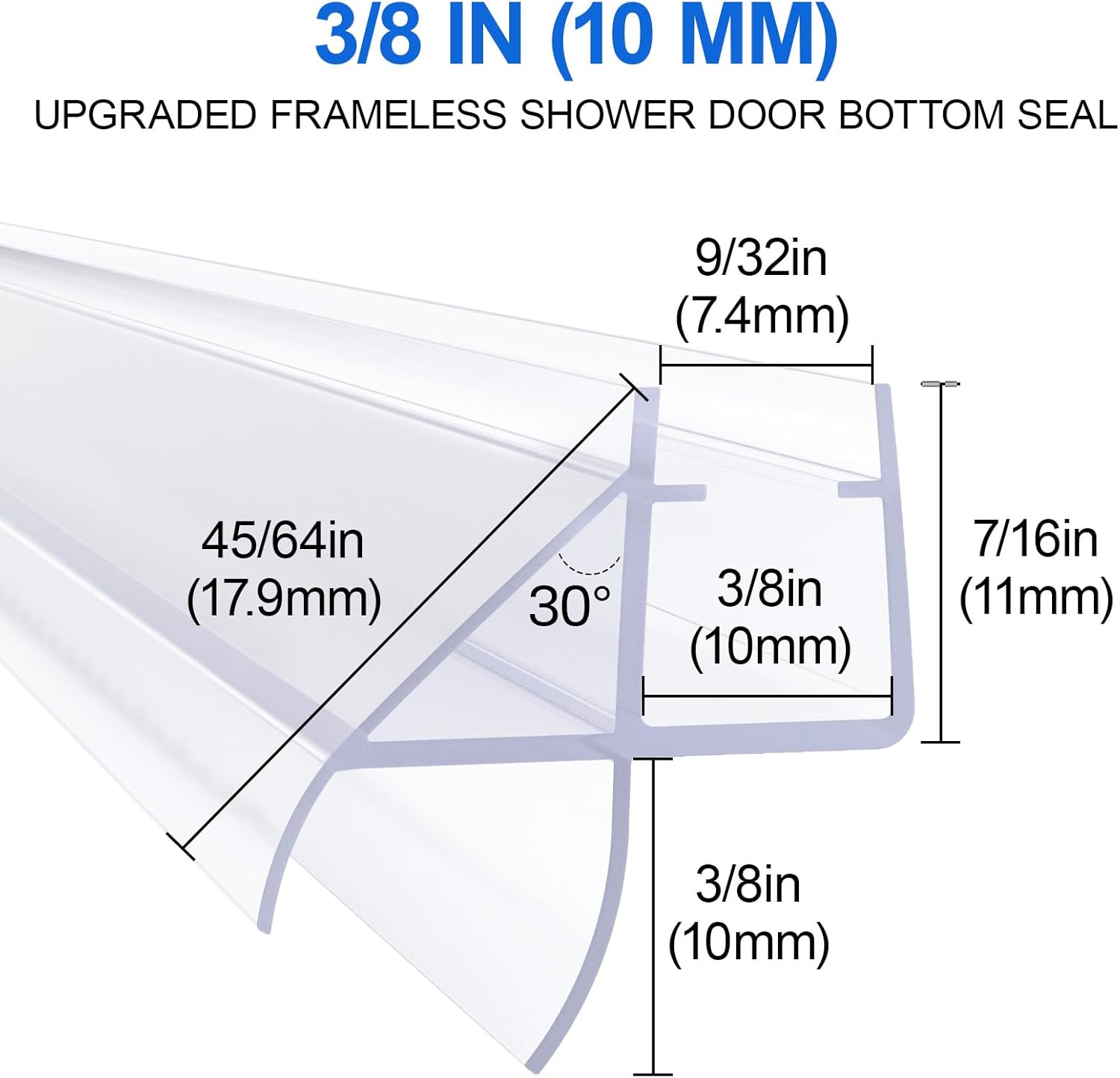 Yecaye 3 Pack 39 Frameless Shower Door Bottom Seal, 3/8 (10mm) Glass Seal Strip, Shower Door Sweep with Drip Rail, Stop Leaks and Create a Water Barrier