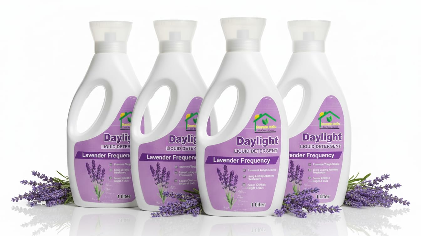 - Daylight India Liquid Detergent 1L Pack of 4 – Premium Laundry Cleaner, Tough on Stains, Gentle on Hands, Fresh Lavender Fragrance, Non-Toxic & Skin-Friendly