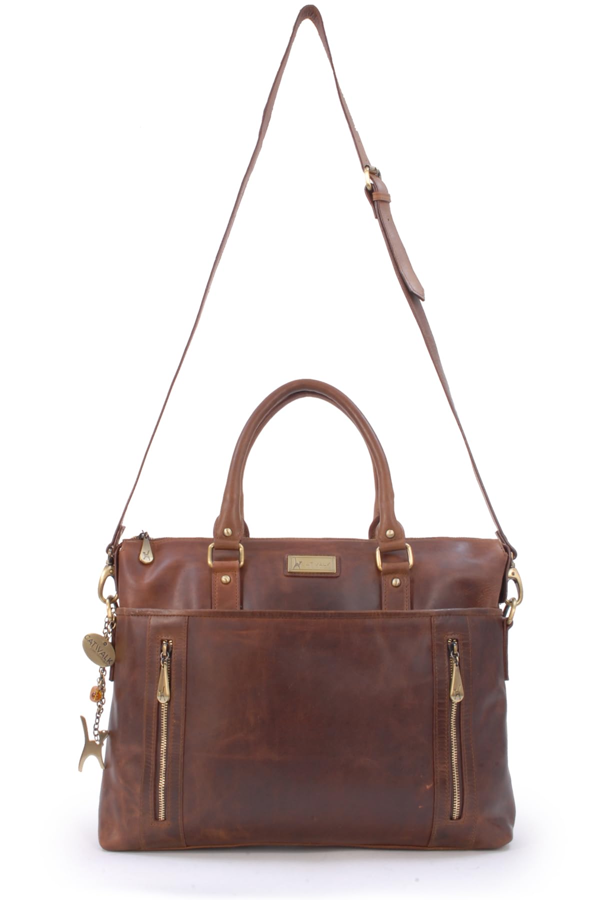 Catwalk Collection Handbags - Grand Cabas Femme Cuir - Sac de Travail/Sac Porté Épaule Avec Bandoulière - Sacoche Ordinateur - Adele - Marron