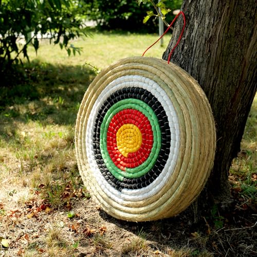 Zielscheibe aus Stroh 50cm 20 Zoll für Bogensport | Traditionelle Strohscheibe mit 5 Zielringen | Fünflagig 10cm Outdoor