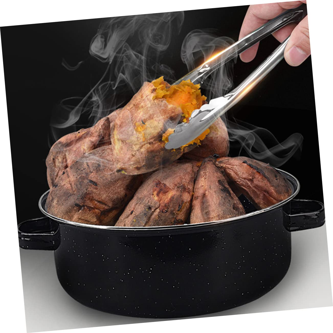 Pot Rôti en Fonte Noire pour Patates Douces Chauffage Uniforme et Facile avec Conduit de Fumée Châtaignes et Cuisson Polyvalente Four