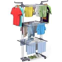 Tendedero Marta Techo Innotic Airer - Tendedero de 4 niveles con base plegable grande de acero inoxidable para interiores y exteriores, color gris