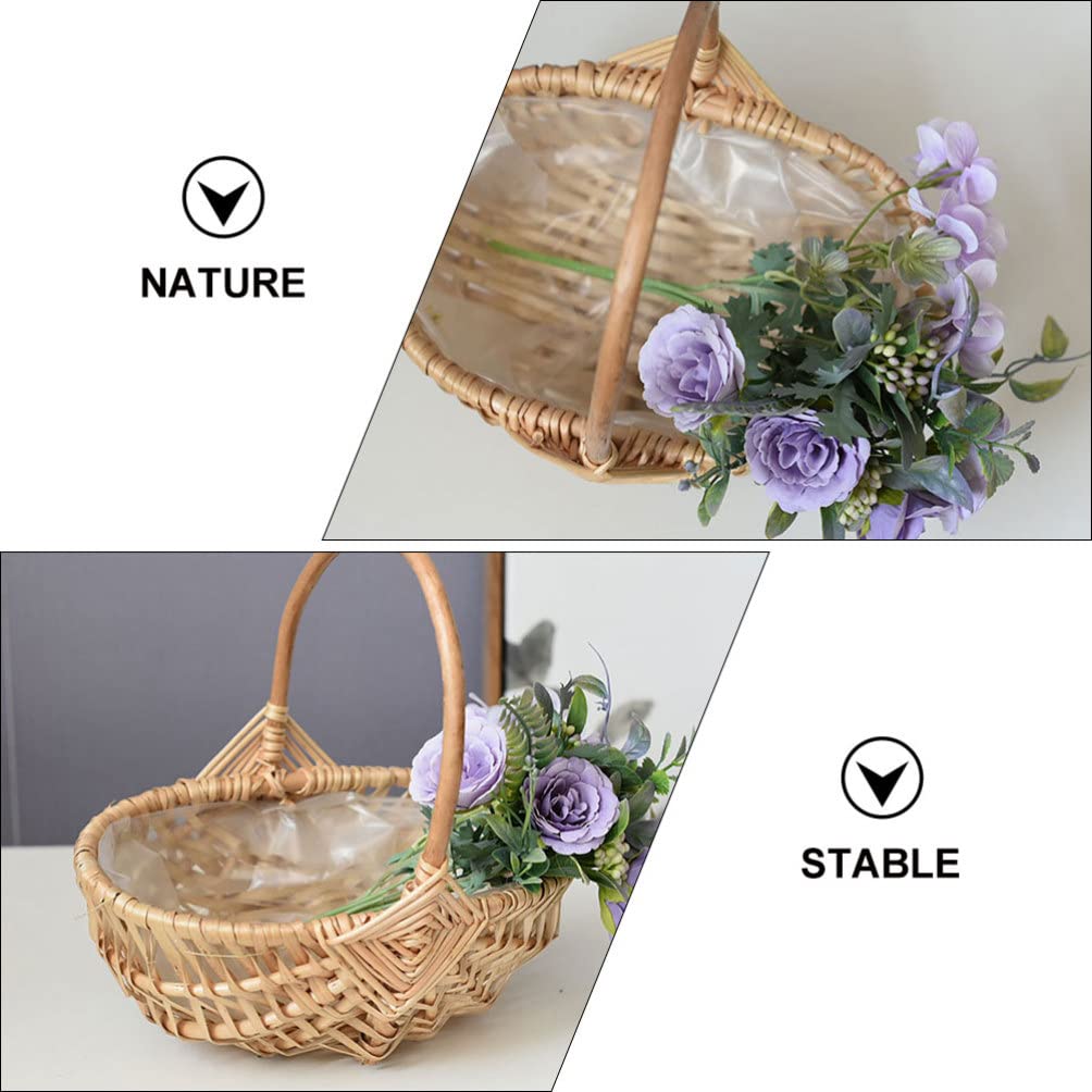 BESPORTBLE Cesto in vimini intrecciato con manico, cestino per fiori, cestino per fiori, per frutta, vaso da, da picnic, per matrimonio, decorazione rustica, shabby chic