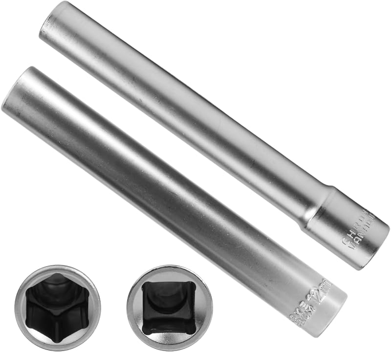 2pcs douille longue bougie de préchauffage hexagonale 10mm 12mm 3/8" carré longue 120mm, douille bougie prechauffage 10 12 mm auto, acier au chrome-vanadium(10mm+12mm)