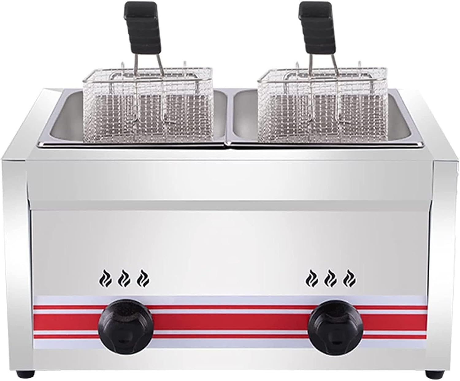 Gas Fryer Stainless Steel Countertop, Commercial Propane LPG Oil Frying Pan Kitchen Fryer Snack Fryer for French Fries Restaurant Home Kitchen,threecylinder