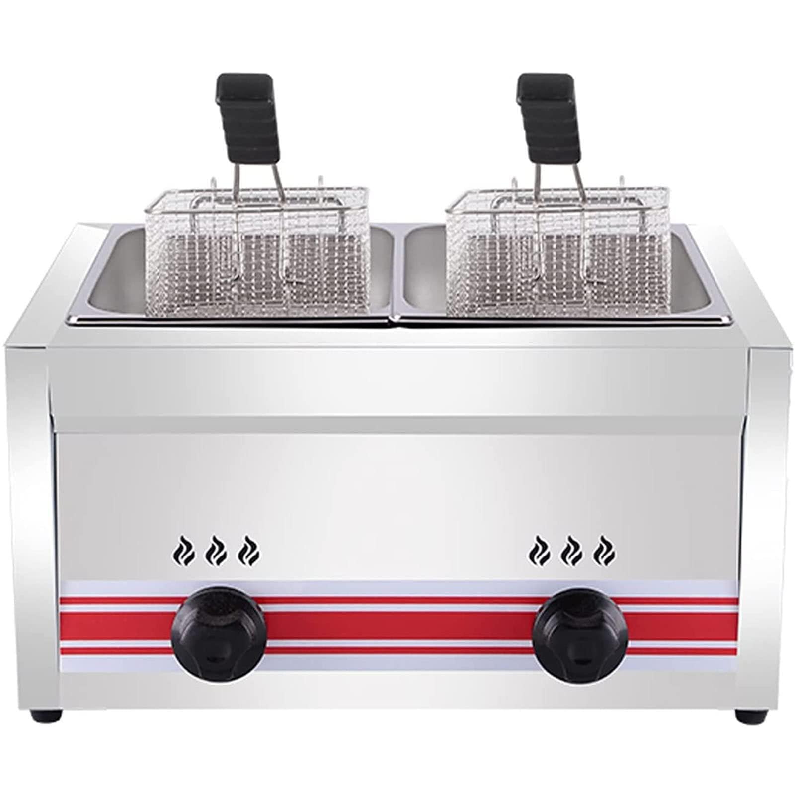 Friggitrice a gas professionale – Friggitrice commerciale in acciaio inox con cestini e coperchi per ristorante e cucina domestica, triplo cilindro, capacità 10 l