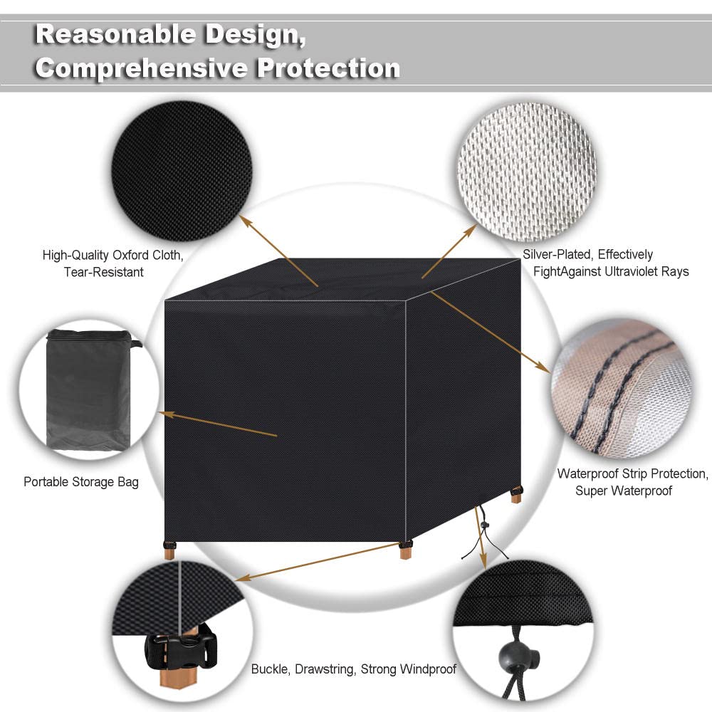 Copertura protettiva per mobili da esterno, impermeabile, antipolvere, per divano a 3 posti in rattan, panca da giardino, sdraio, sedia a sdraio, nera, 130 x 130 x 90 cm