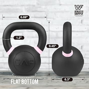 WF Athletic Supply Powder Coated Kettlebells, Black Matte Kettlebell Weights for Strength Training, Conditioning and Functional Fitness, LB and KG Markings