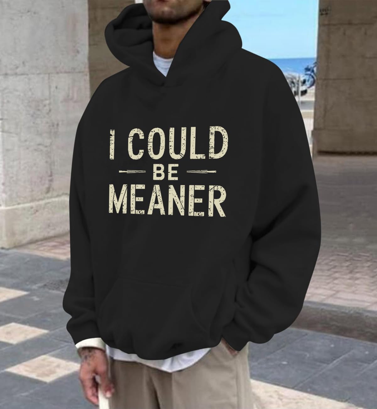 I Could Be Meaner Sweatshirt & Hoodie Vintage Letter Print Graphic Sarcasm Quote Casual Long Sleeve Shirt - Image 3
