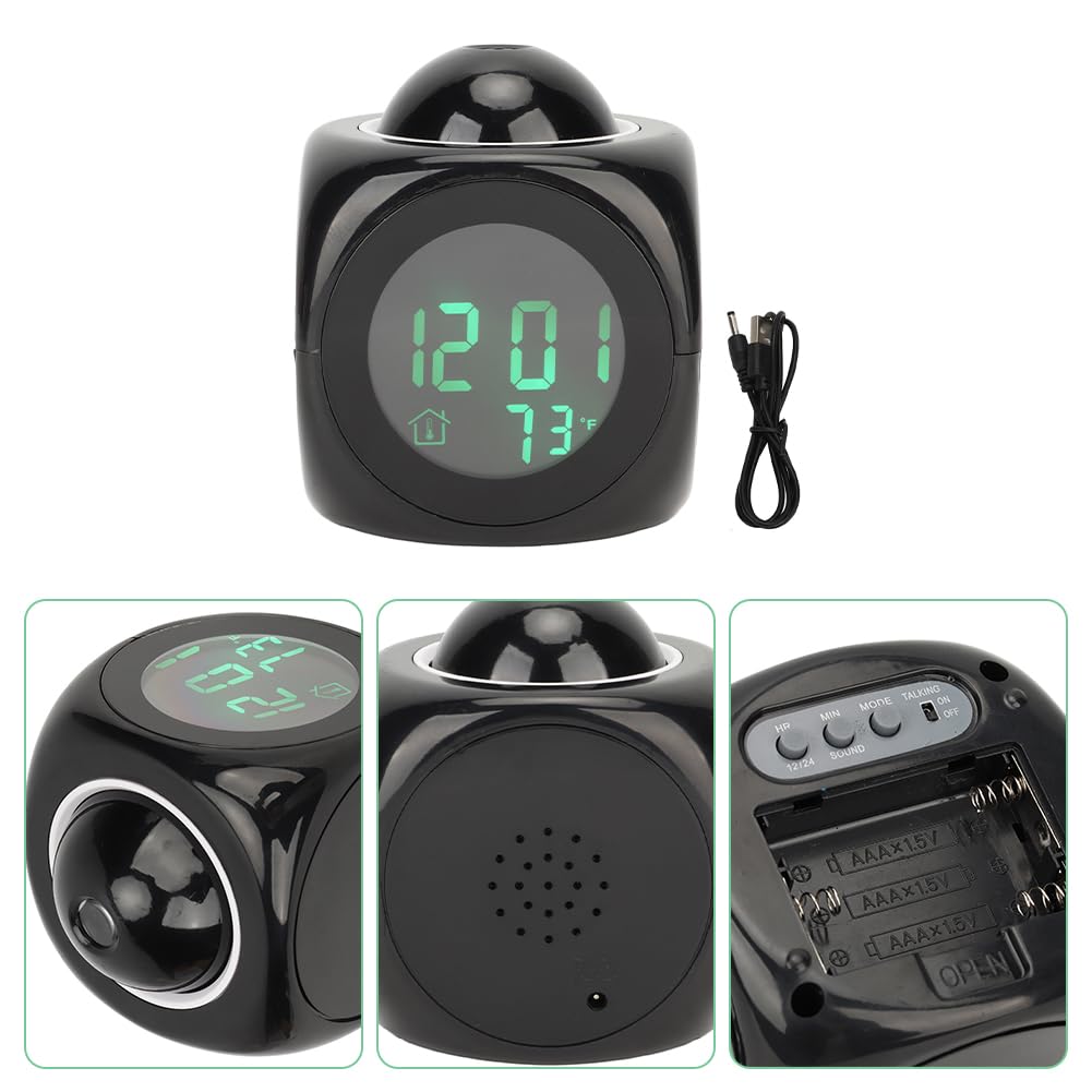 Sveglia con Proiettore Soffitto,Display Temperatura Digitale LED Orologio da Tavolo Schermo Grande Allarme con Proiettore Caricatore USB Temporizzazione Vocale per Camera Letto Ufficio Casa