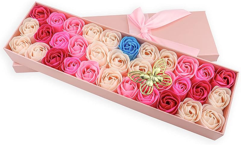 JIALEEY Conjunto com 33 sabonetes em formato de rosas, fragrância floral e caixa rosa