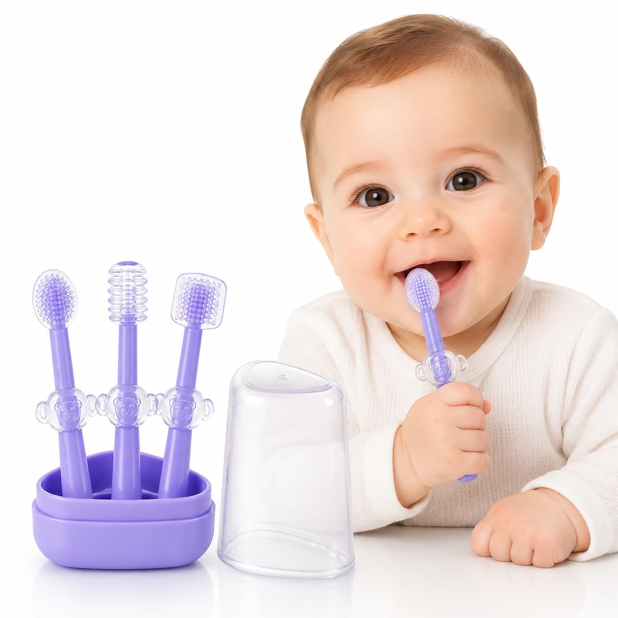 WHIPBIRD 3-in-1 Toothbrush For Baby Oral Care Set | Soft Silicone Toothbrushes for Teeth, Tongue and Gums with Holder & Travel Cover-image-7