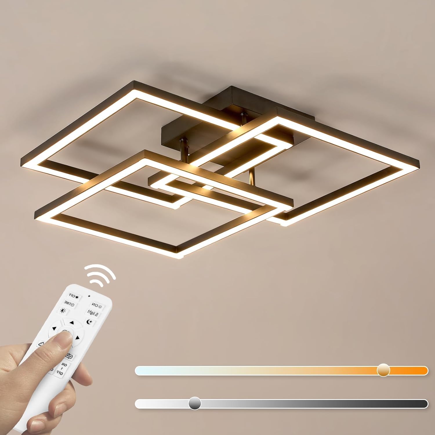 DELIPOP Plafon LED Techo, 40W Moderna Lampara LED de Techo para Salon Regulable con Mando a Distancia/APP 3000K-6500K, Negro Luz de Techo para Sala de Estar, Pasillo, Dormitorio, Comedor