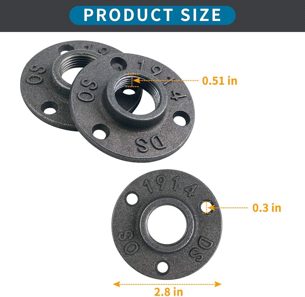 10Pcs 1/2-INCH Floor Flange Industrial Steel Malleable Cast Iron Pipe Fittings Retro Decor Furniture DIY BSP Threaded Hole By E-UNIONA : Everything Else