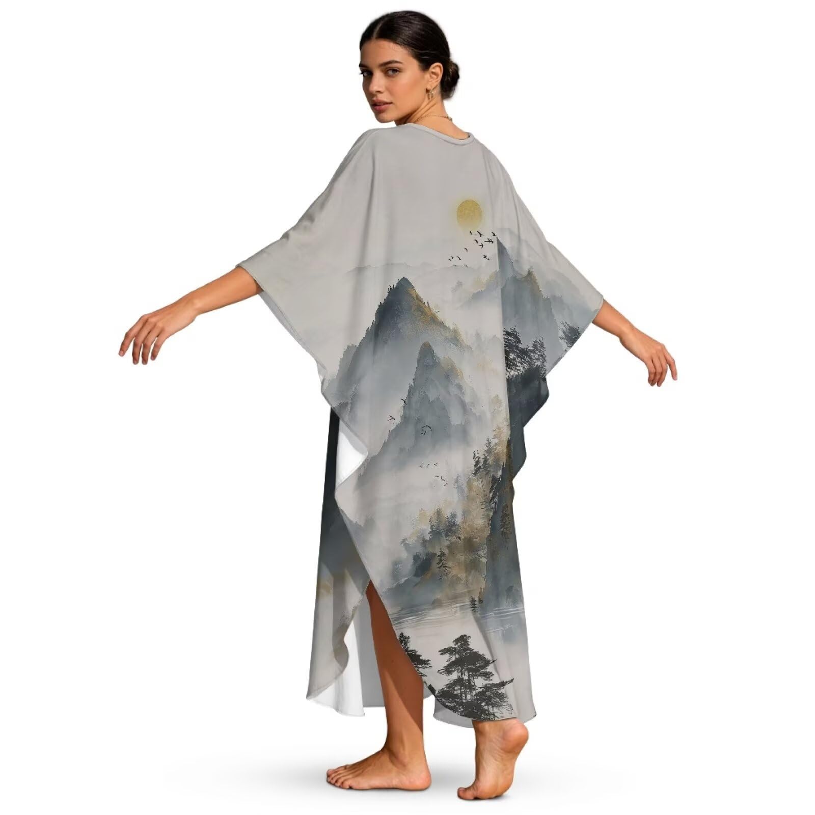 Xoenoiee Sukienki kaftan dla kobiet dekolt w serek plus size kaftany długi rękaw nietoperz okrycie plażowe letnia sukienka plażowa