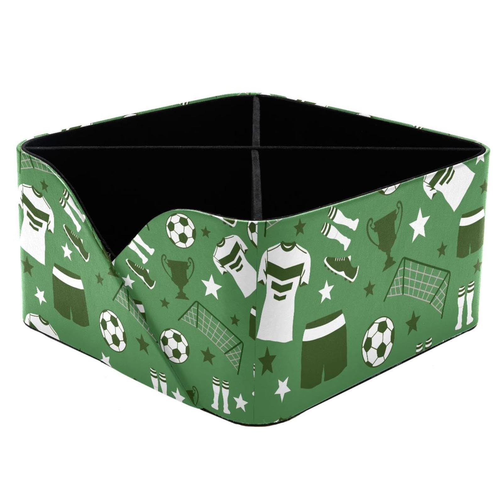 KengjuTesu Green Soccer Various Symbols Desktop Organizer Pen Holder, Rectangular Pencil Cup for Office, Study and Makeup Stations