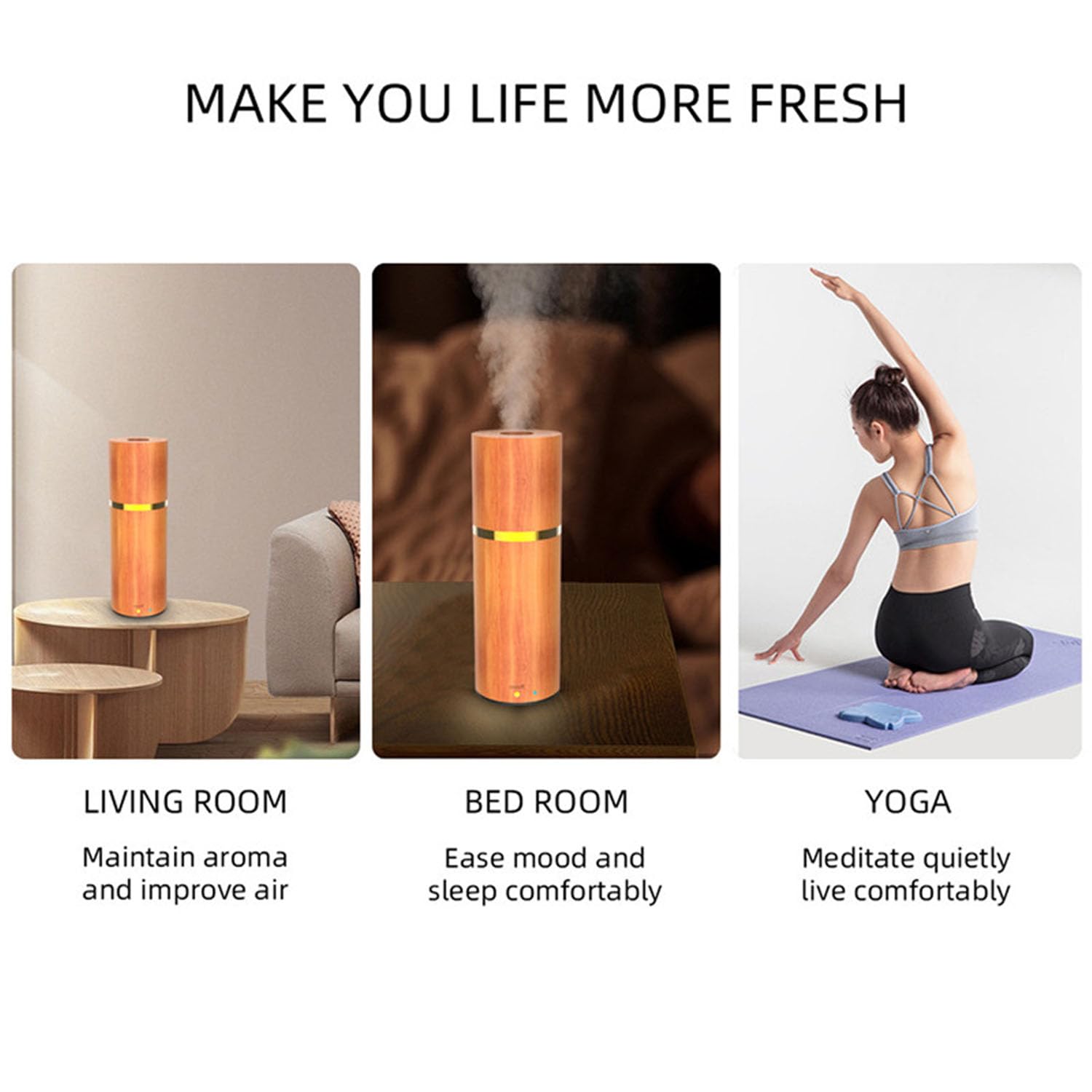 Difusor de Aceite Esencial Nebulizador de Madera Mini Difusor Portátil de Aromaterapia Sin Agua Difusor de Aroma de Cristal para el Hogar Oficina Sueño Yoga