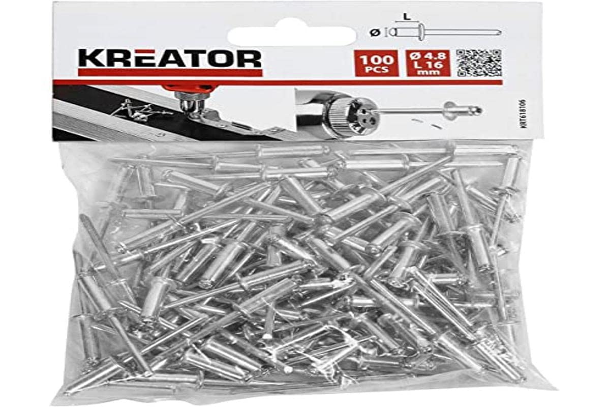 KREATOR KRT618106 100 x RIVETS Ø4,​8 x 16mm Matériel Aluminium (cap) + Iron (shaft)