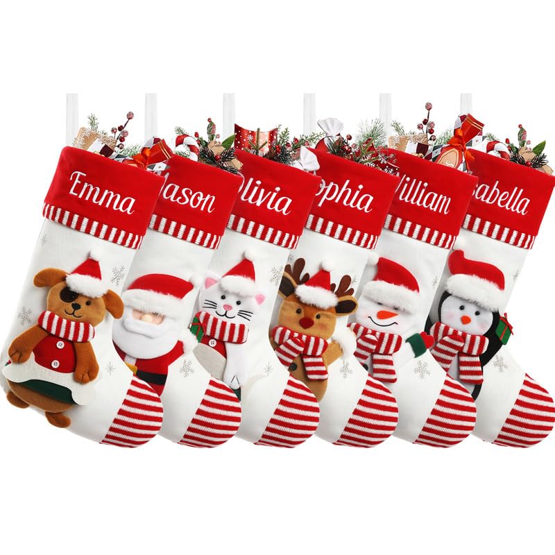Weihnachtsstrumpf Personalisiert mit Namen & Motiv Heißtransfer 46 cm groß | Nikolausstrumpf Zum Aufhängen und Befüllen wiederverwendbar Weihnachtsdeko für Kamin, Tür, Baum, Geschenk für Familie Kinder