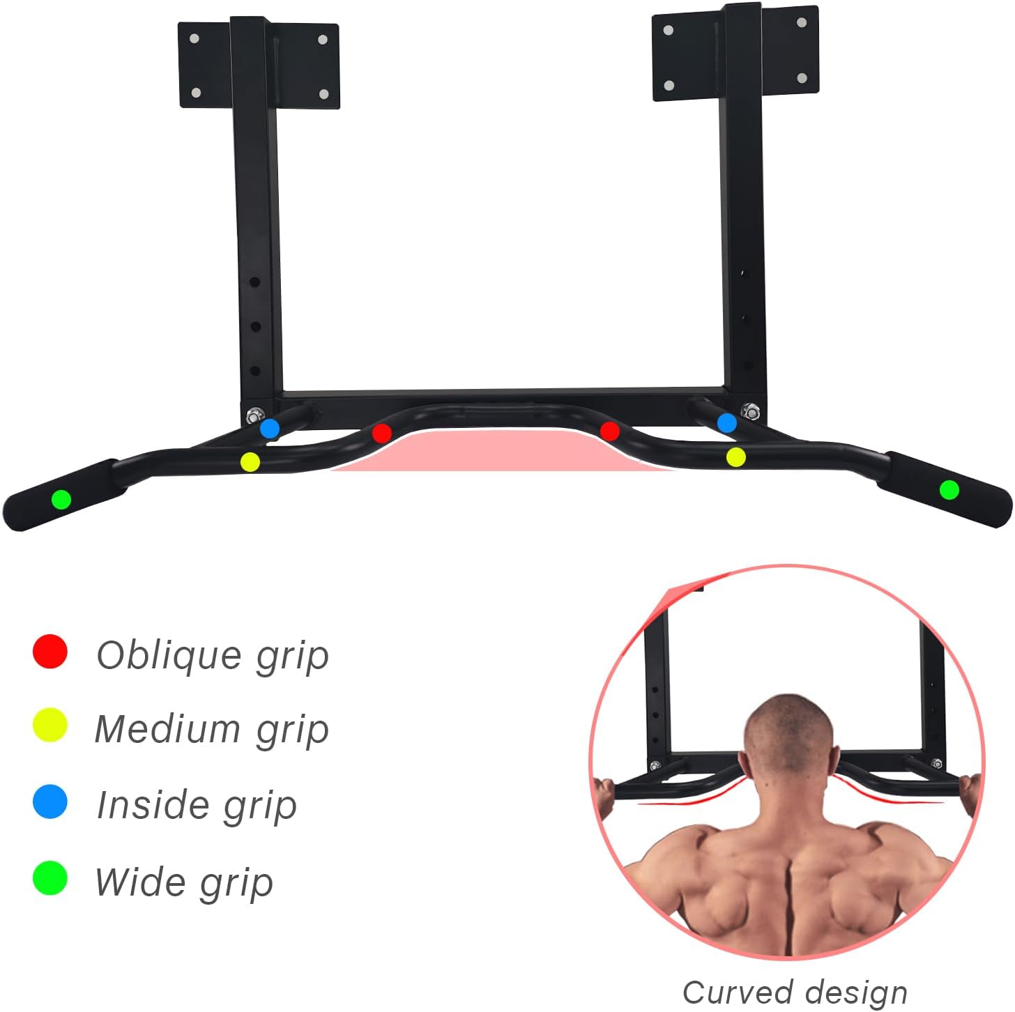 Joist Mounted Pull Up Bar,Heavy Duty Ceiling Mounted Chin Up Bar,Multi Grip, 4 Height Levels,35" Wide,Rings for Accessories,for Upper Body Workout
