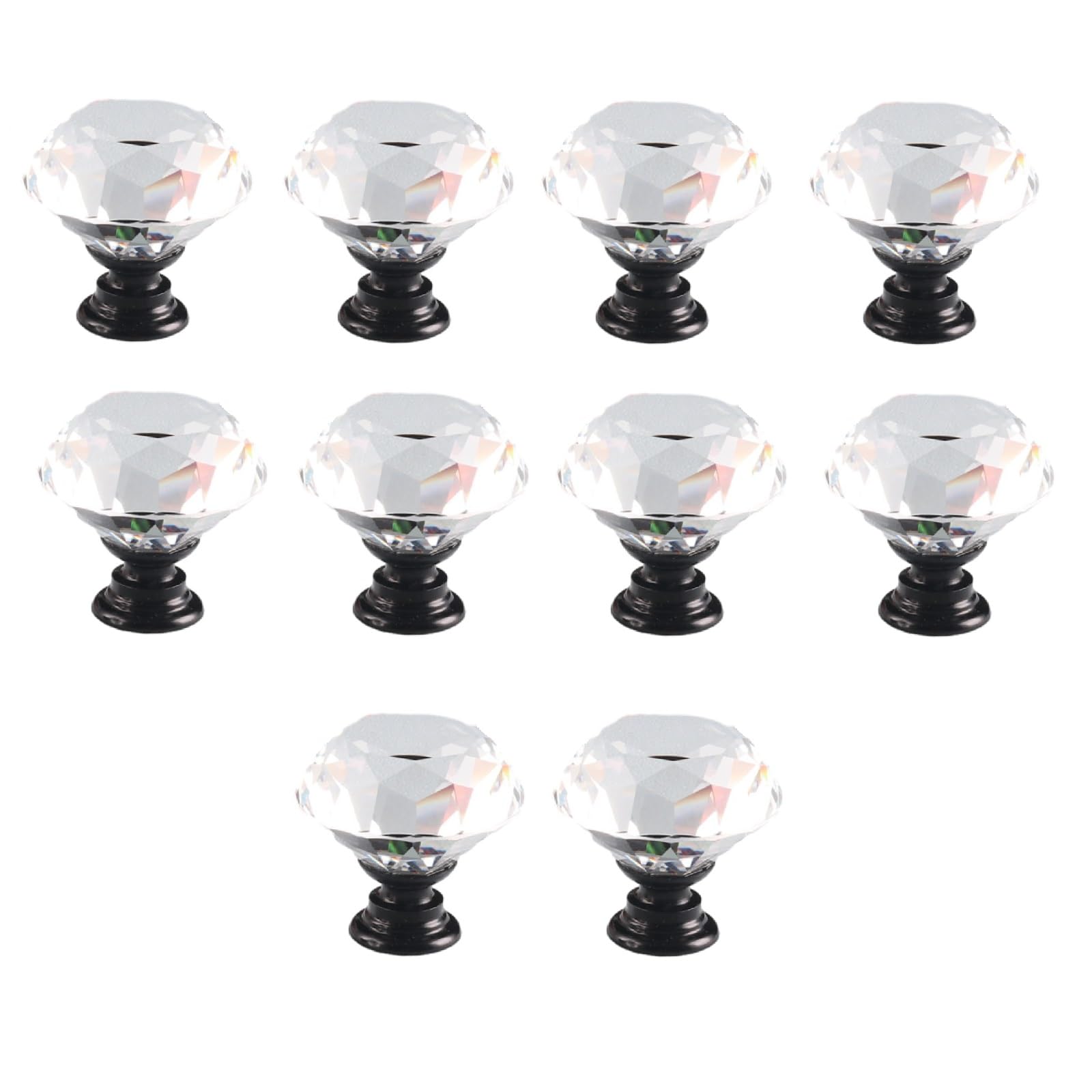 Kfgisd Black Base+Clear Crystal 2 Pc Furniture Drawer Handles And Knobs,Furniture Handles 1.18 * 1.18Inch Single Hole Wardrobe Door,Crystal Handles