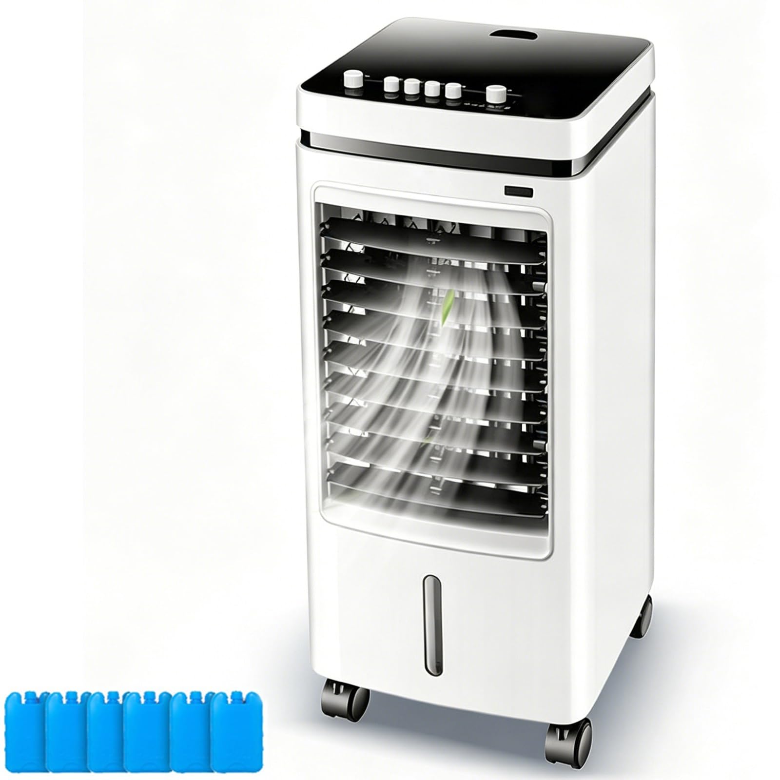 Przenośny Klimatyzator z 6 Wkładami Chłodzącymi 60 W 3 Prędkości Zbiornik na Wodę 4 L Oscylacja 60° 110-220 V do Salonu Sypialni Biura Kuchni 27 X 28 X 60cm