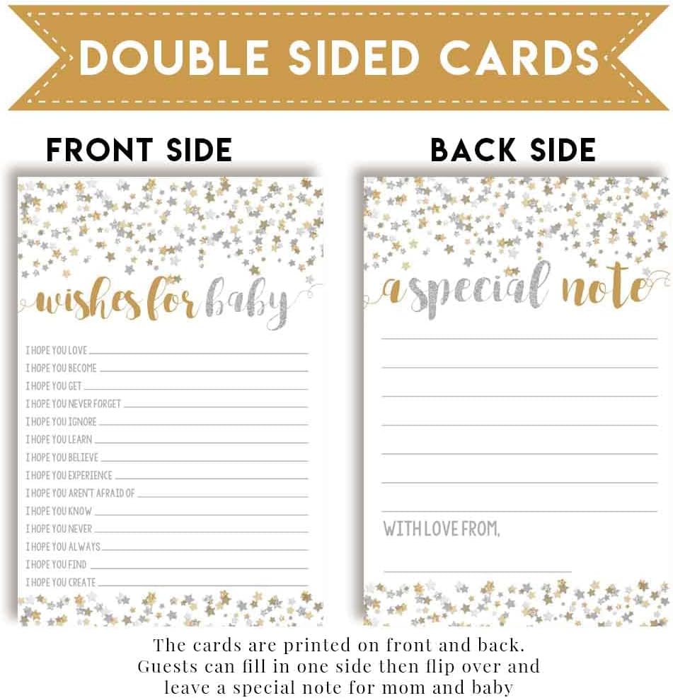 Amanda Creation Gold & Silver Twinkle Little Star Gender Neutral Baby Wishes Cards 20, 4"x6" - Fun Activity for Baby Showers - Keepsakes Last Generations - Fill-In, Double-Sided Cards image 2